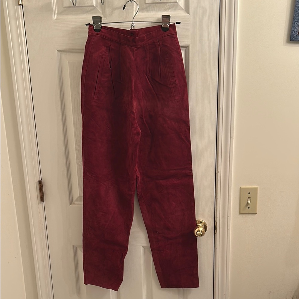 Calliope Red Suede Leather Lined Pleated Front High Waisted Ladies Pants Sz 6